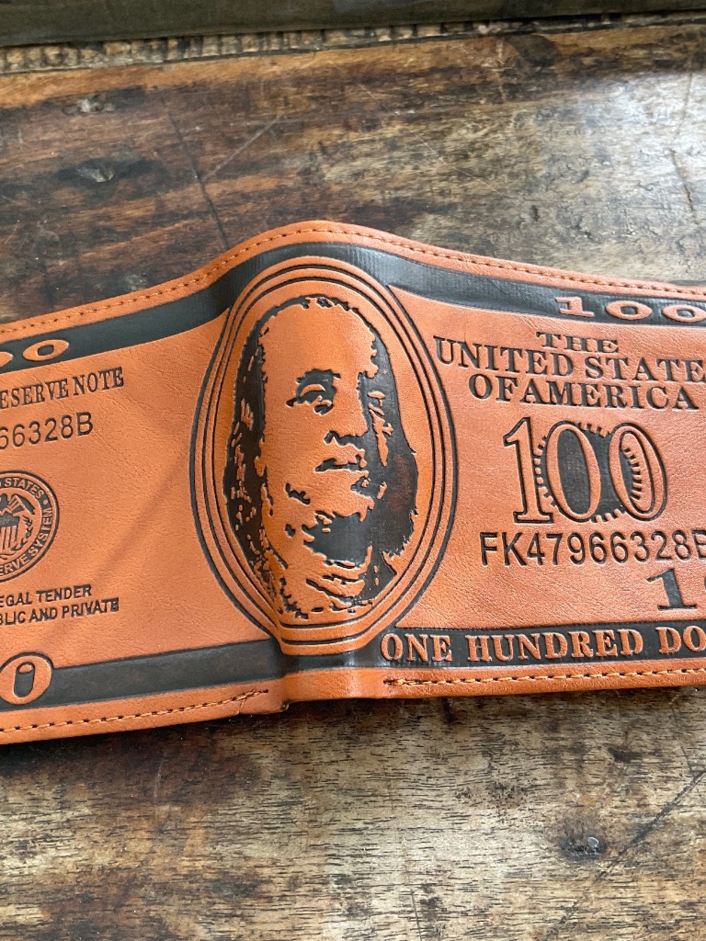 $100 bill new wallet,NWT.Tan.